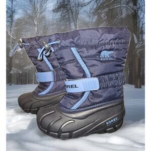 NEW SOREL Black & Blue Flurry Waterproof, Insulated Snow Boots KIDS Size 11